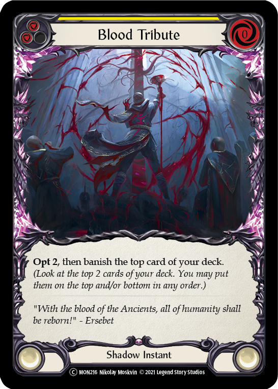 Blood Tribute (Yellow) (Rainbow Foil) [U-MON216-RF] Unlimited Rainbow Foil | Webway Games