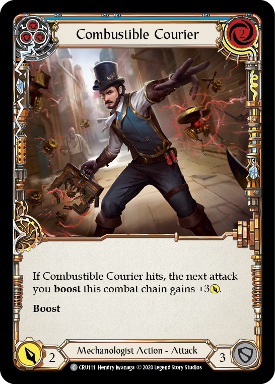 Combustible Courier (Blue) [CRU111] 1st Edition Rainbow Foil | Webway Games