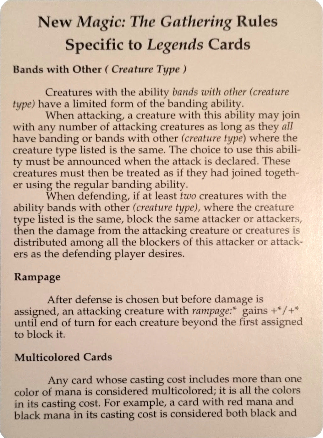 Legends Rules Card [Legends Tokens] | Webway Games