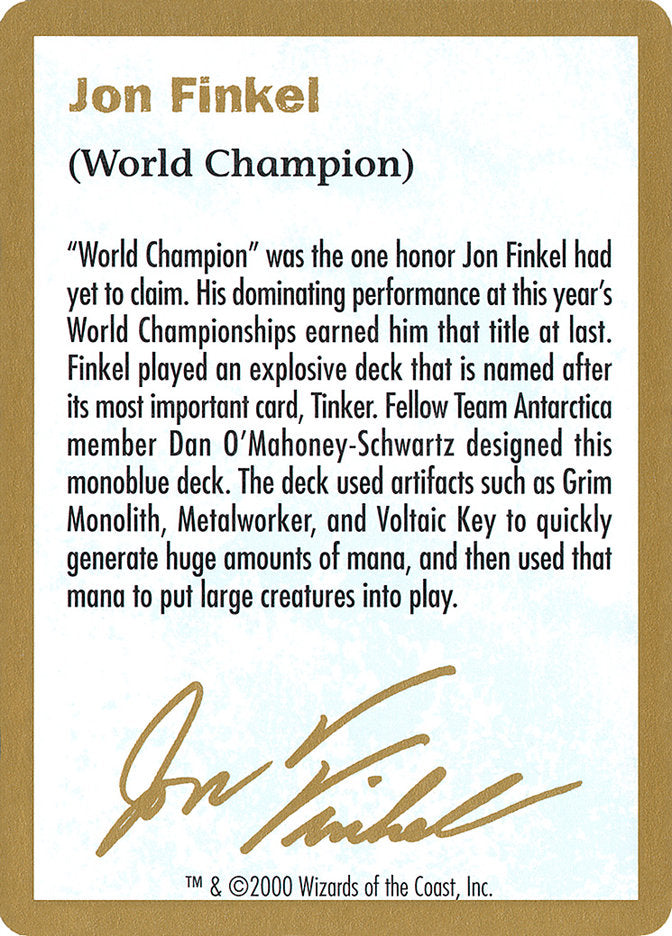 Jon Finkel Bio [World Championship Decks 2000] | Webway Games